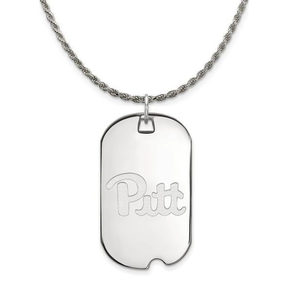 Sterling Silver U. of Pittsburgh Large Dog Tag Necklace - 26 Inch